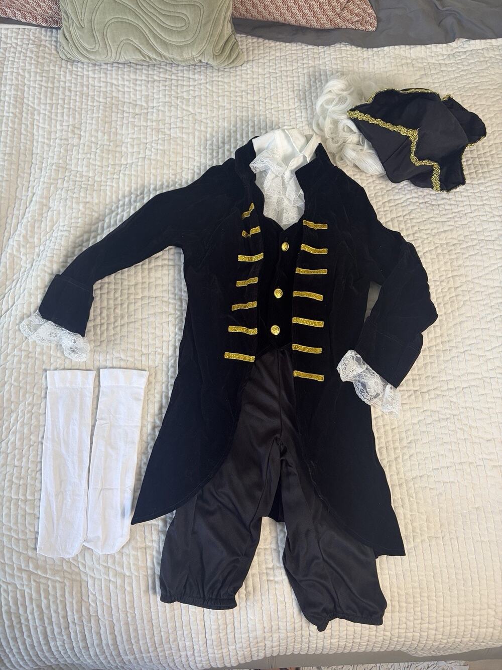 Kids George Washington Costume Size L Colonial Revolutionary War Wig Hat 6 Pc